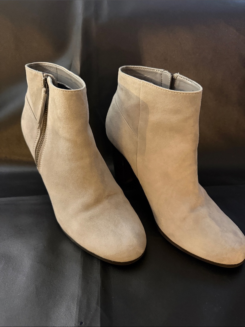 Cole Haan Taupe Suede Ankle Booties with Side Zip Detail